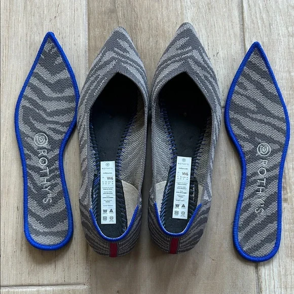 Rothy's Gray Zebra Flats with Blue Accent - Picture 6 of 6